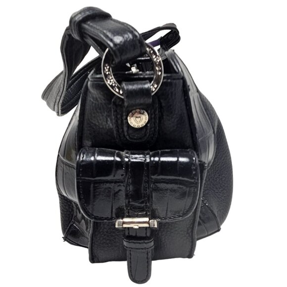 M.C. Marc Chantal Leather Purse Black Handbag Croco Gator Shoulder Strap - Picture 6 of 11